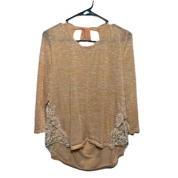 Charming Charlies Peach Top Large Lace Tie Long Sleeve Blouse Shirt L Flowy - Picture 1 of 9